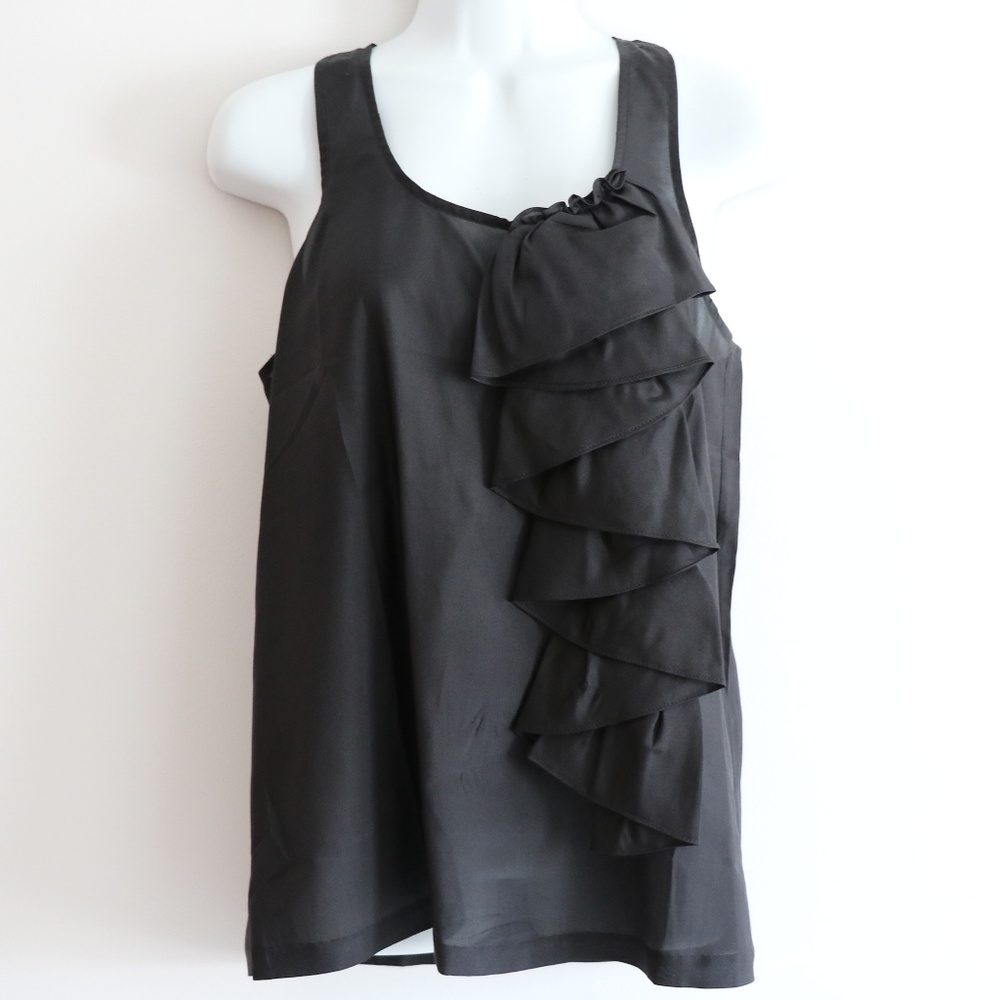 Club Monaco Sleeveless Ruffle Silk Blouse - Black